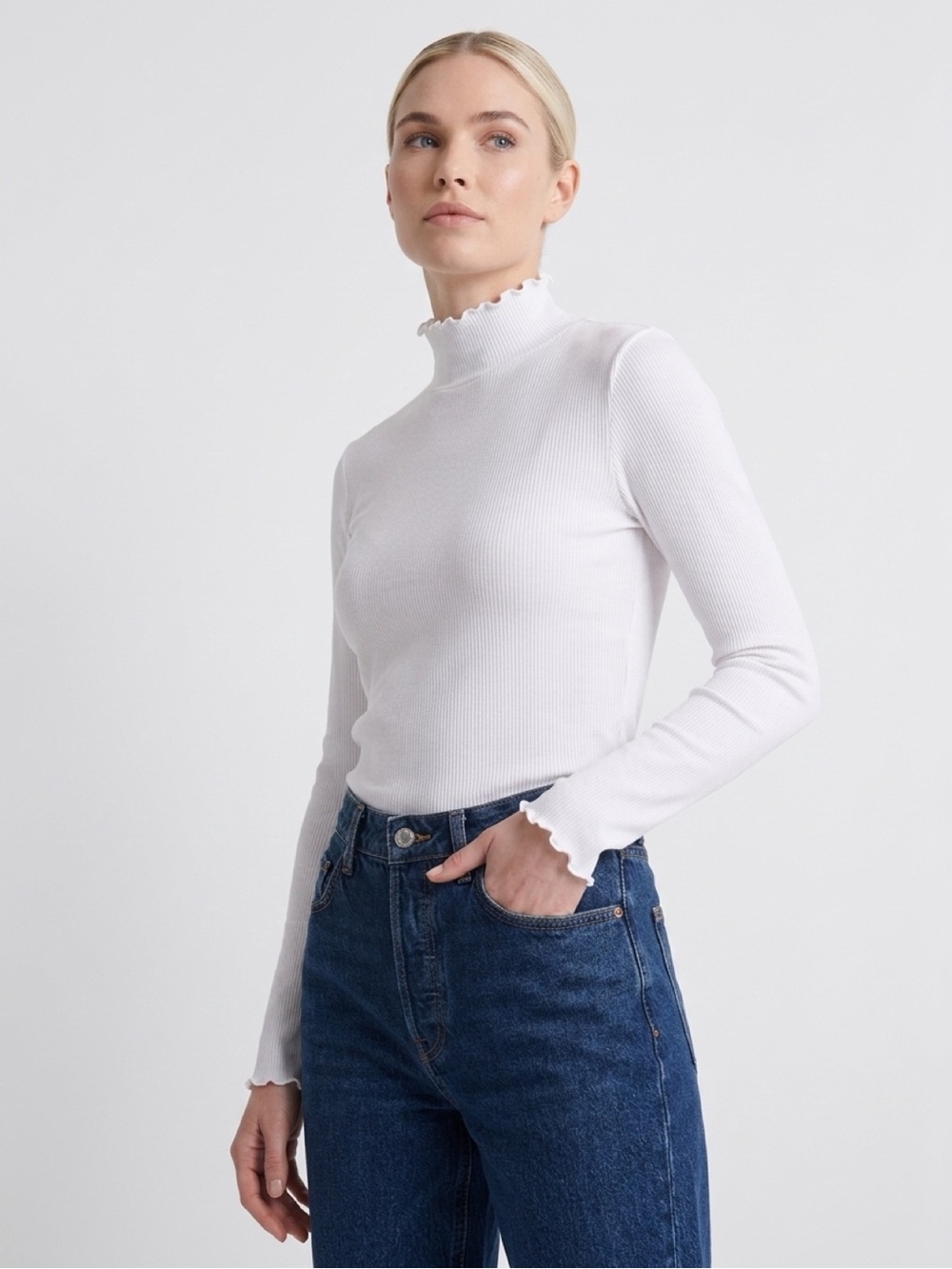 Ribbed Mock Neck Long-Sleeve Top